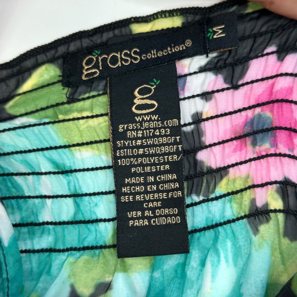 Grass Collection Floral Ruffle Cami Top Black Pink Blue Women's Size M - Picture 2 of 4